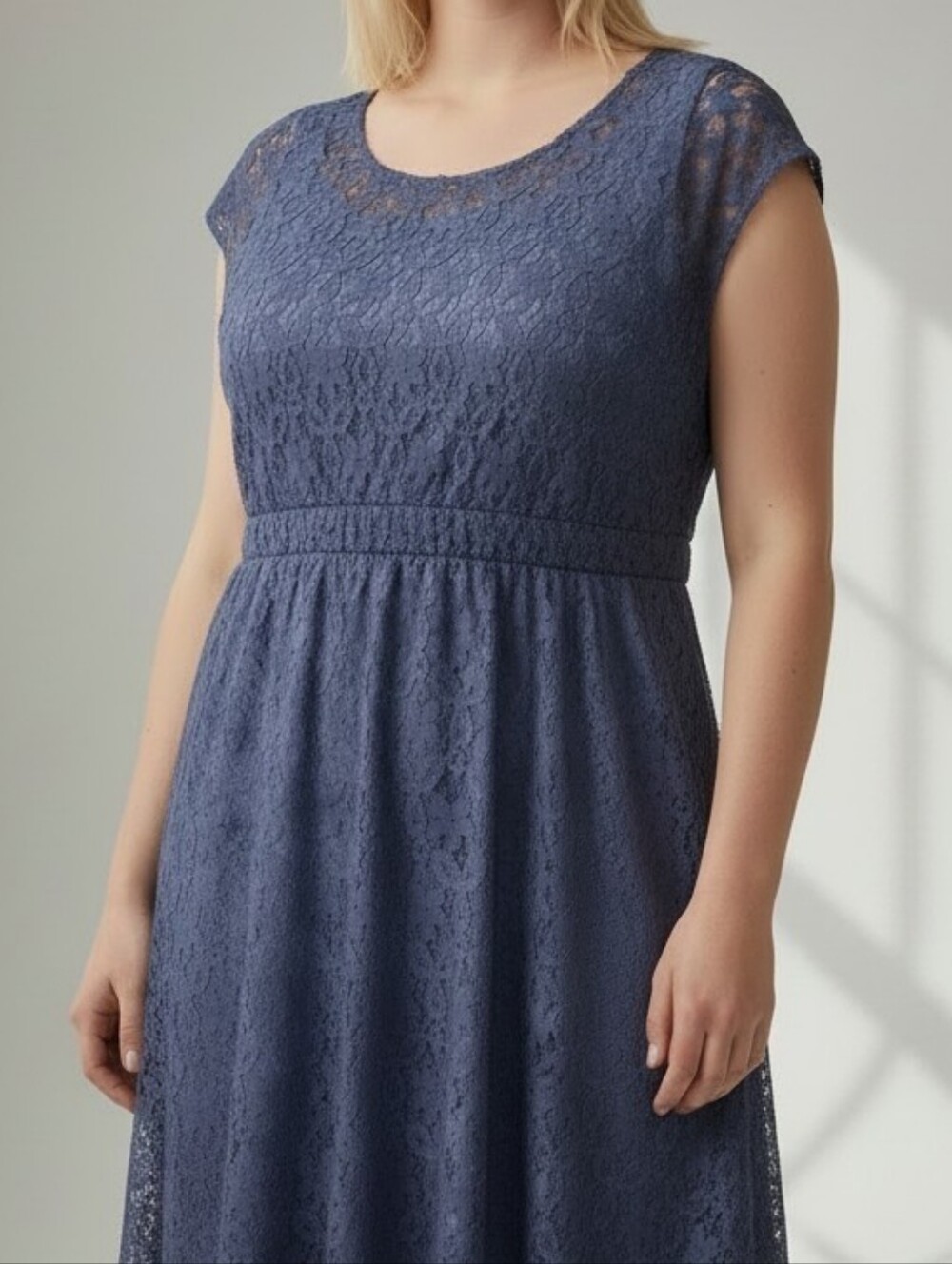 Pennington's Dusk Blue Lace Asymetrical Dress